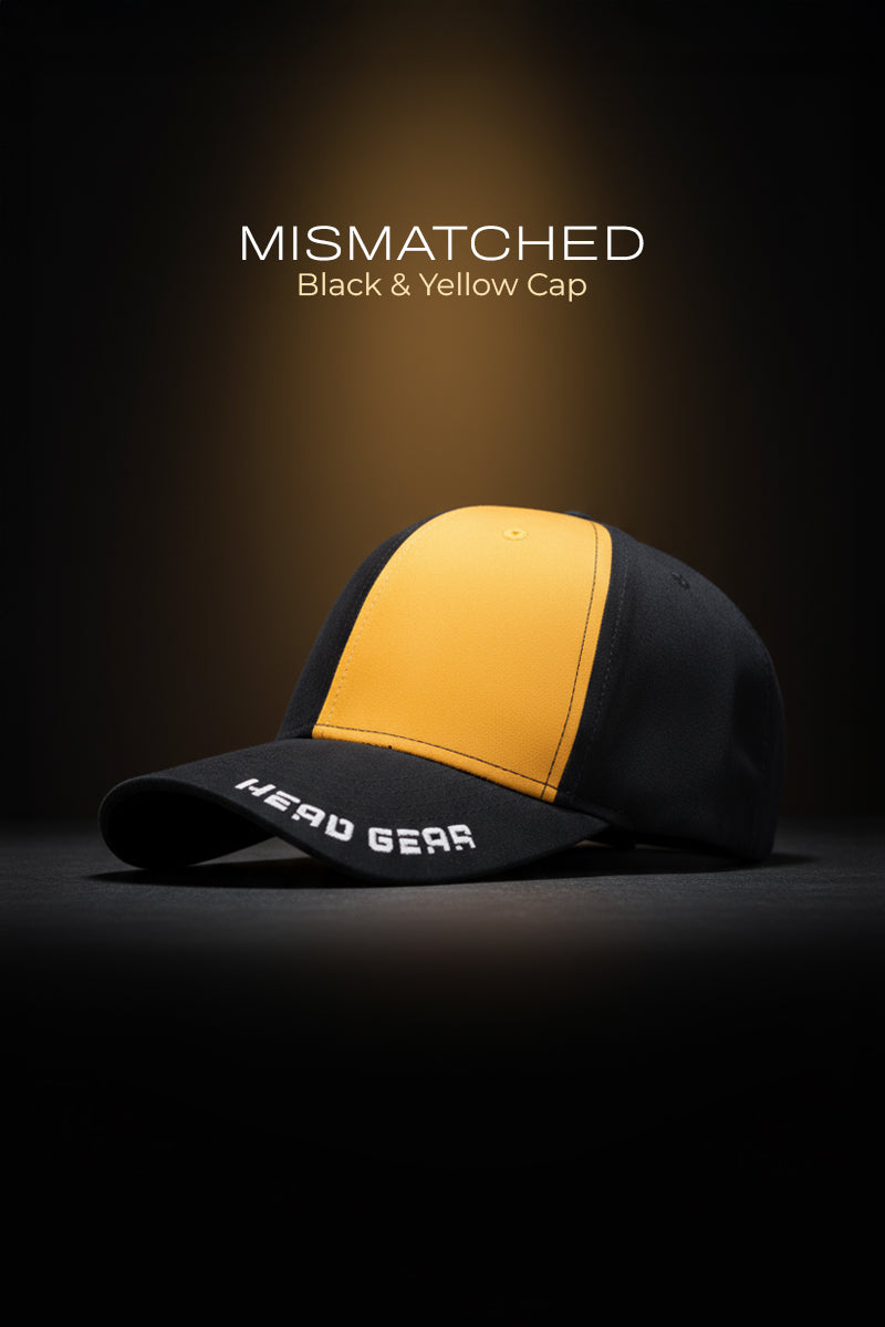 HEAD GEAR MISMATCHED BLACK AND YELLOW CAP