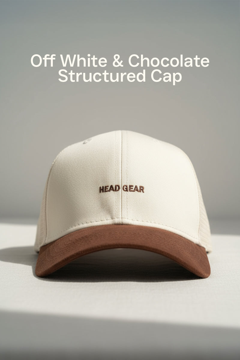 HEAD GEAR OFF WHITE AND CHOCOLATE STRUCTURED CAP