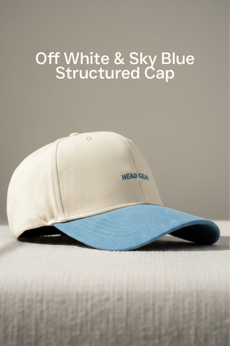 HEAD GEAR OFF WHITE AND SKY BLUE STRUCTURED CAP