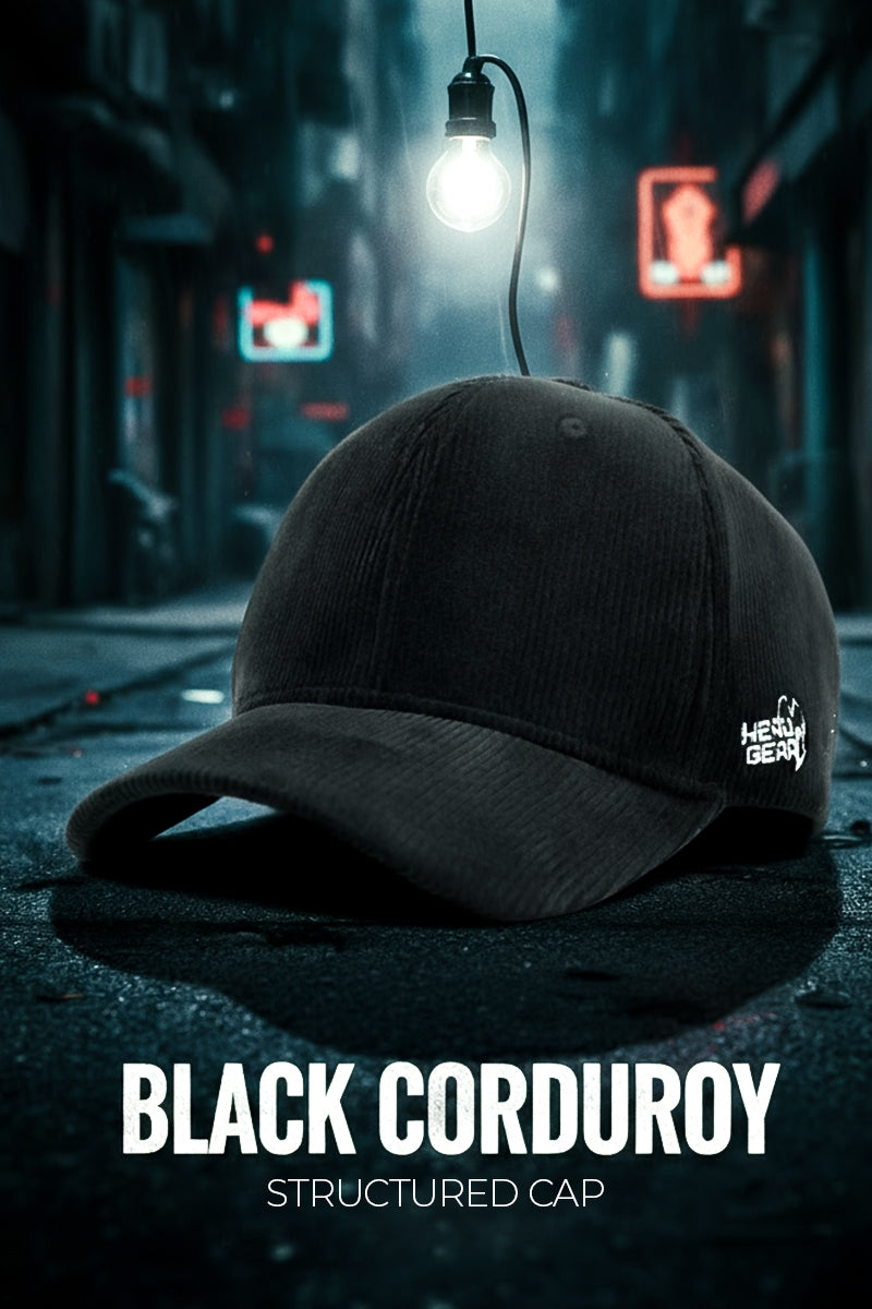 HEAD GEAR BLACK CORDUROY STRUCTURED CAP