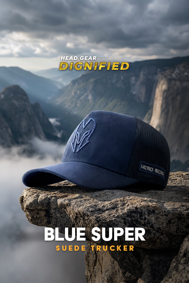 HEAD GEAR BLUE SUPER SUEDE TRUCKER CAP