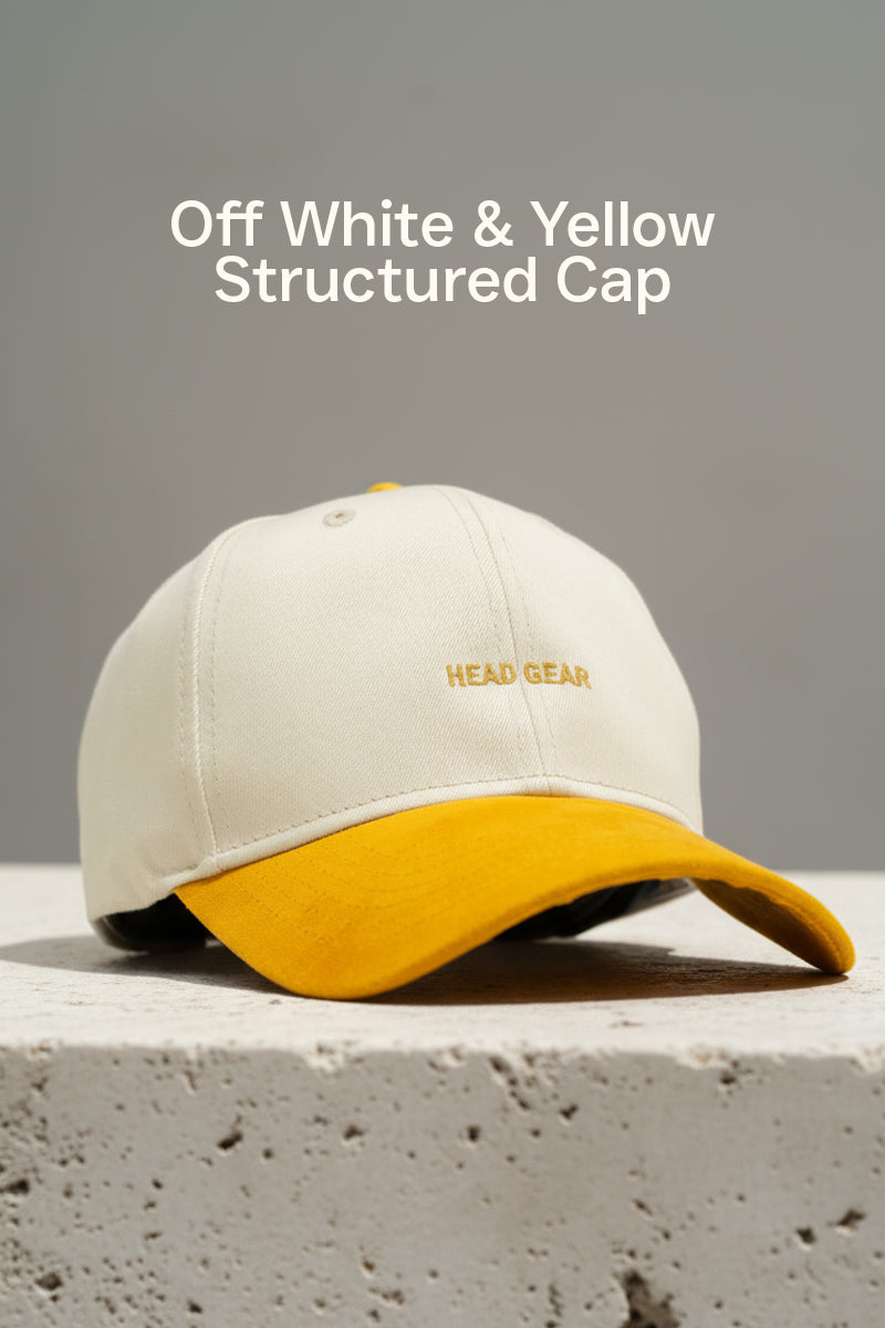 HEAD GEAR YELLOW AND OFF WHITE STRUCTURED CAP