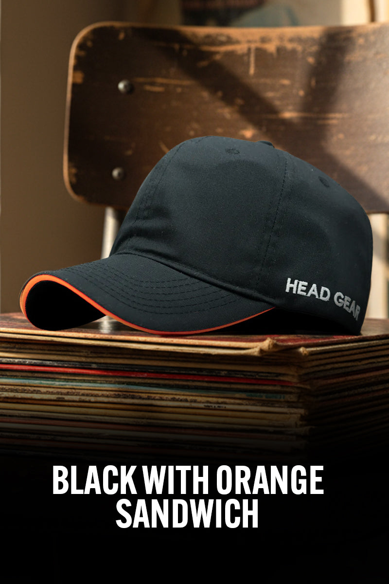 HEAD GEAR BLACK WITH ORANGE SANDWICH CAP