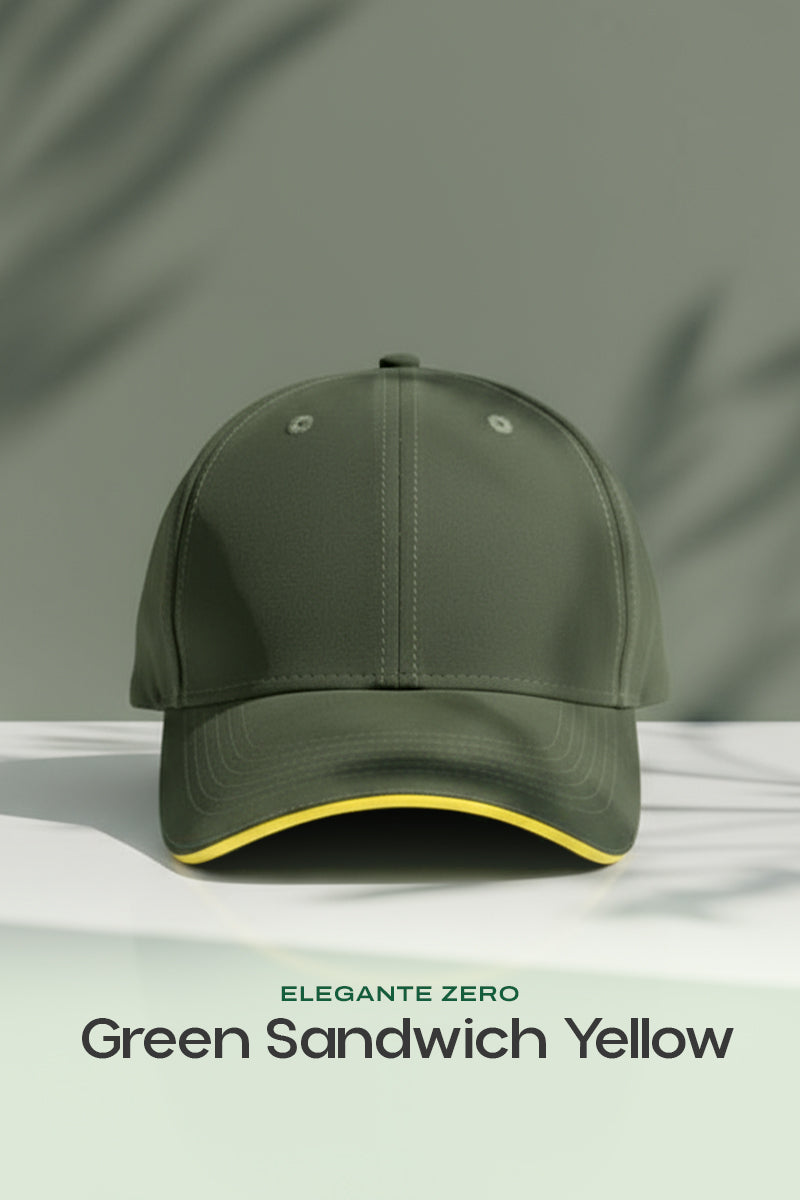 HEAD GEAR ELEGANTE ZERO GREEN SANDWICH YELLOW CAP (NO LOGO)