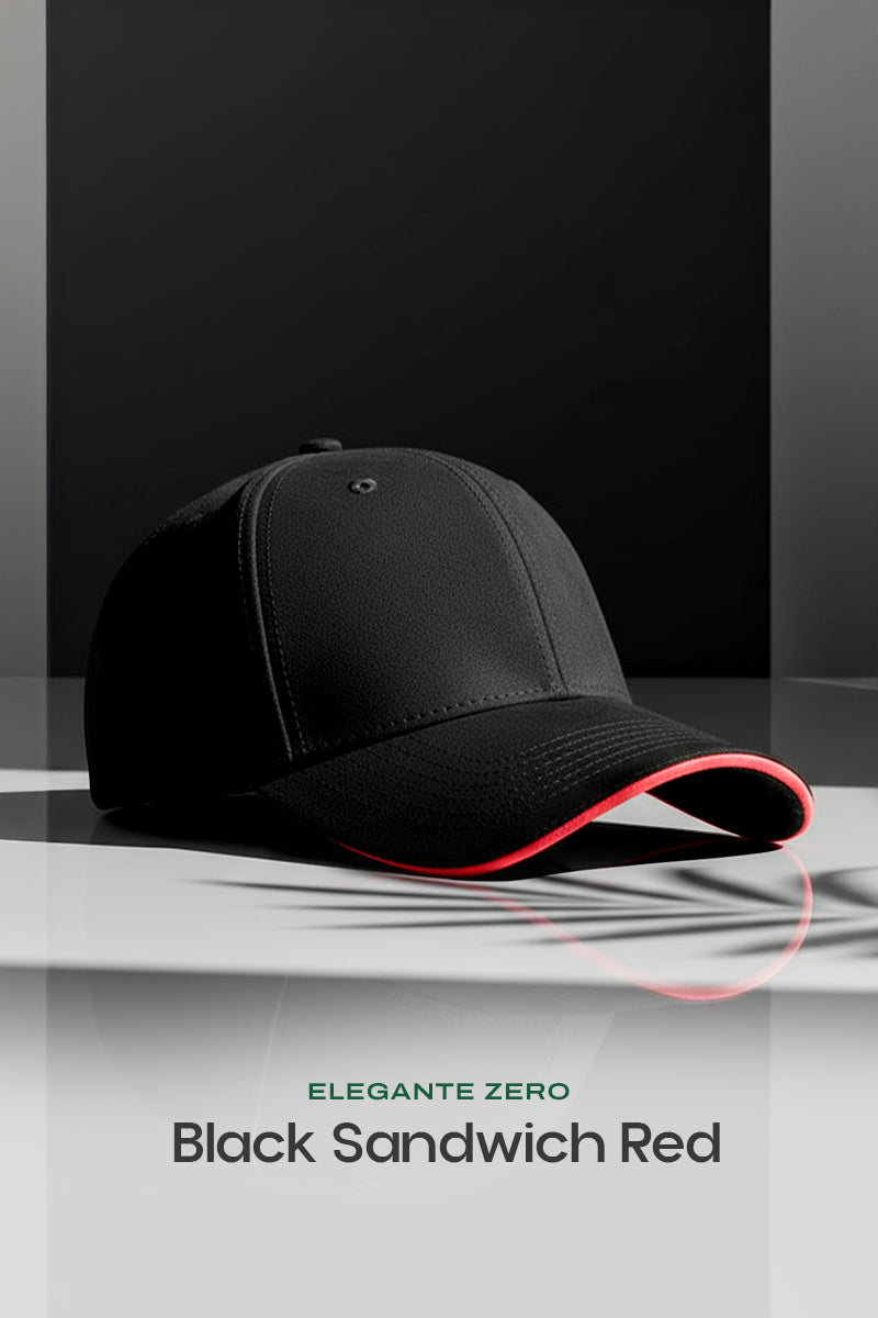HEAD GEAR ELEGANTE ZERO BLACK SANDWICH RED CAP (NO LOGO)