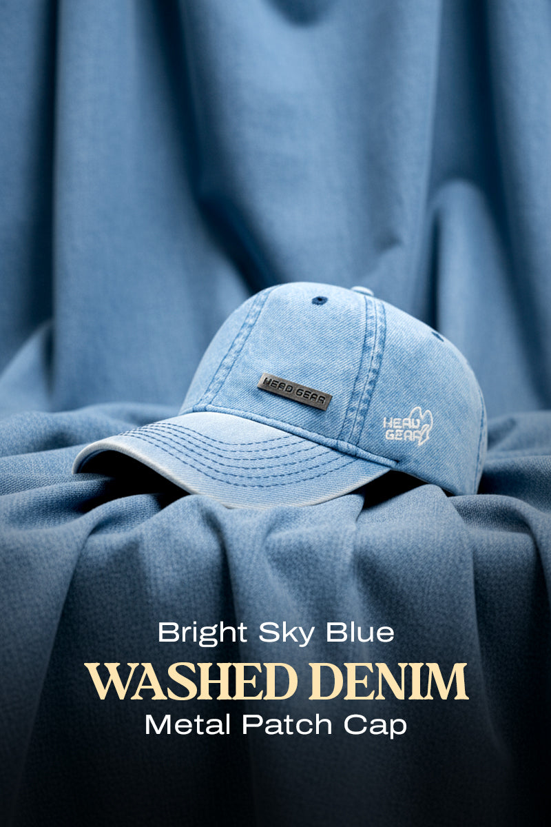 HEAD GEAR BRIGHT SKY BLUE WASHED DENIM METAL PATCH CAP