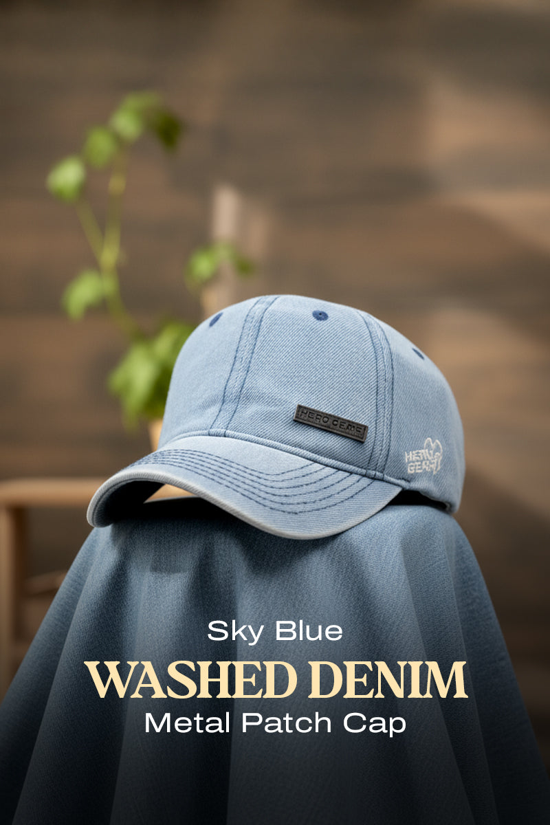 HEAD GEAR SKY BLUE WASHED DENIM METAL PATCH CAP