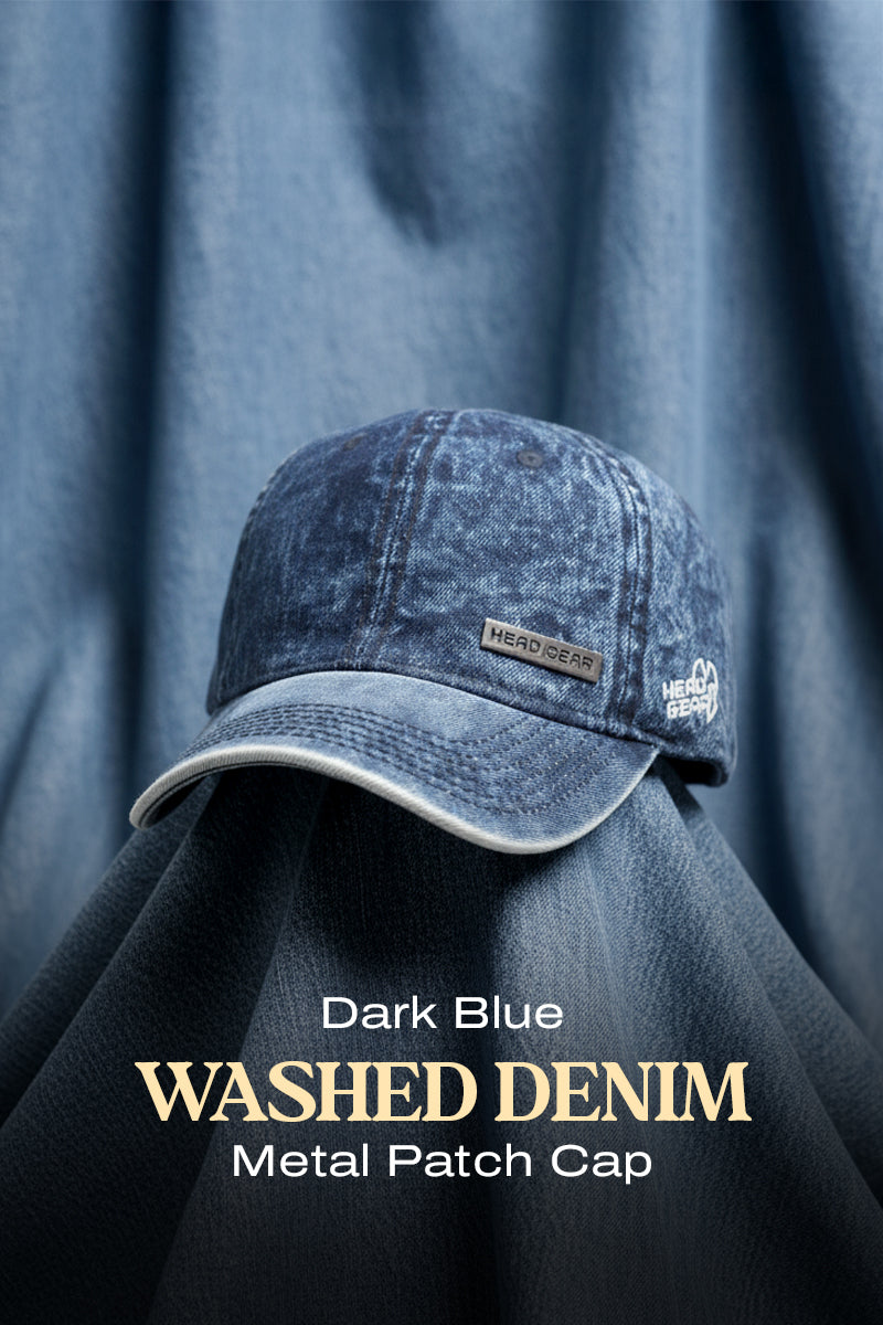 HEAD GEAR DARK BLUE WASHED DENIM METAL PATCH CAP