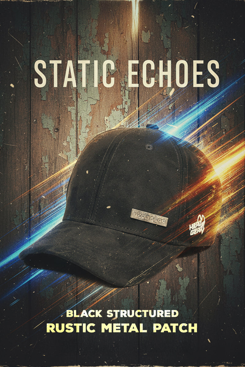 HEAD GEAR BLACK STRUCTURED RUSTIC METAL PATCH CAP