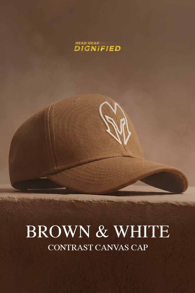 HEAD GEAR BROWN AND WHITE CONTRAST CANVAS CAP