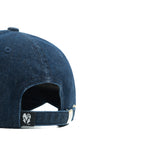 HEAD GEAR WASHED DENIM METAL PATCH RIPPED CAP - DARK NAVY BLUE
