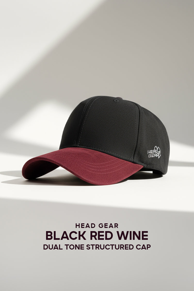 HEAD GEAR BLACK RED WINE DUAL TONE STRUCTURED CAP