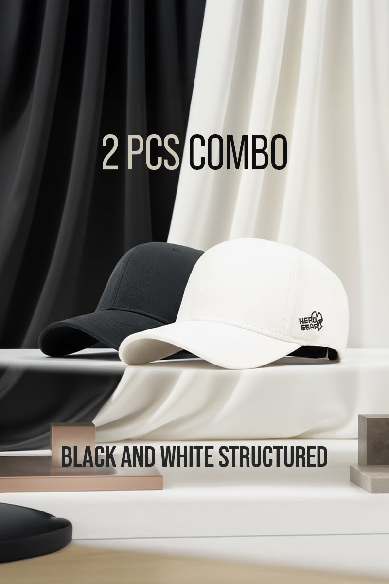 2 PCS COMBO OF BLACK AND WHITE STRUCTURED CAP