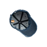 HEAD GEAR WASHED DENIM METAL PATCH RIPPED CAP - DARK NAVY BLUE