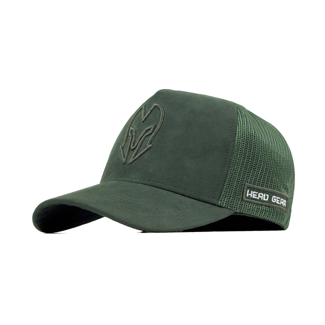 HEAD GEAR GREEN SUPER SUEDE TRUCKER CAP
