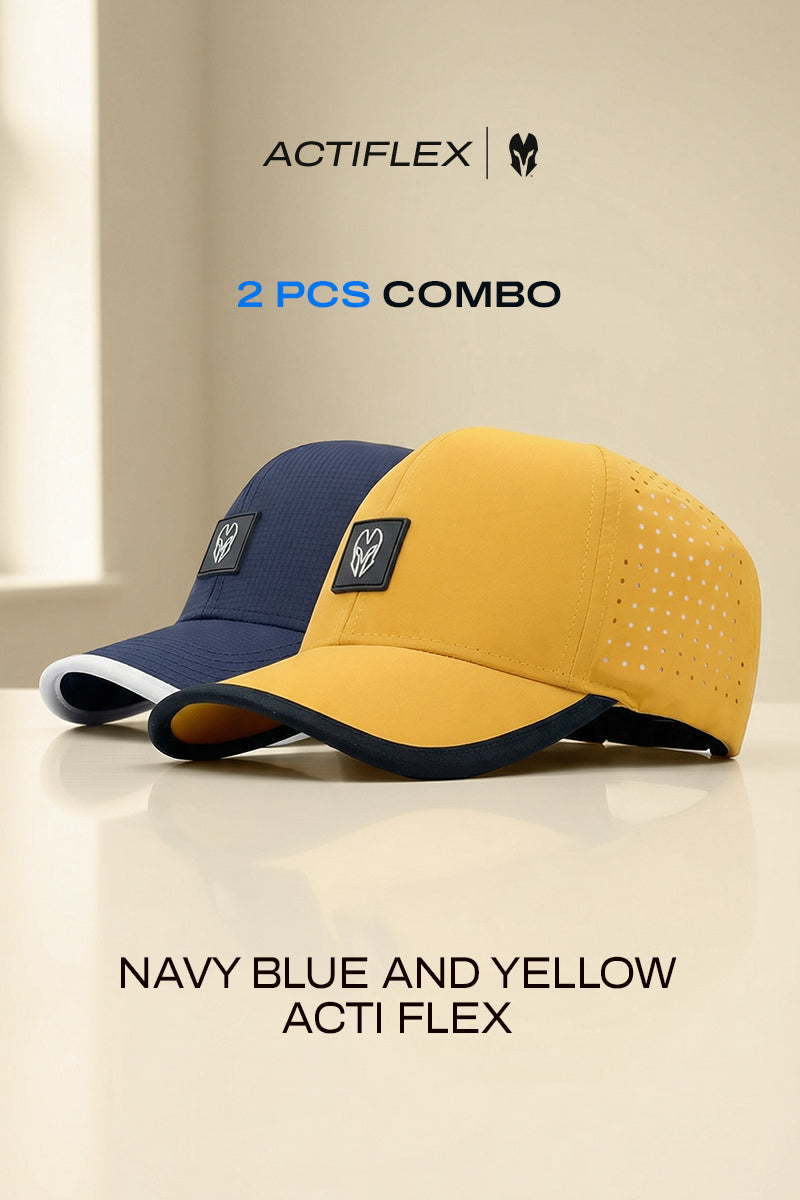 2 PCS COMBO OF NAVY BLUE AND YELLOW ACTI FLEX CAP