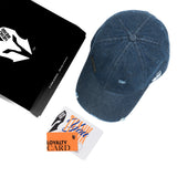 HEAD GEAR WASHED DENIM METAL PATCH RIPPED CAP - DARK NAVY BLUE