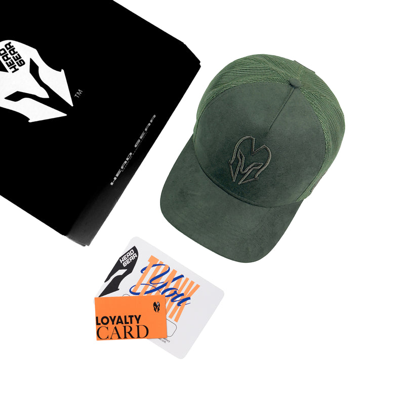 HEAD GEAR GREEN SUPER SUEDE TRUCKER CAP