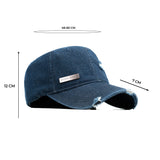 HEAD GEAR WASHED DENIM METAL PATCH RIPPED CAP - DARK NAVY BLUE