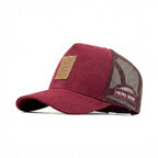 HEAD GEAR RED WINE TRUCKER LEATHER PATCH CAP