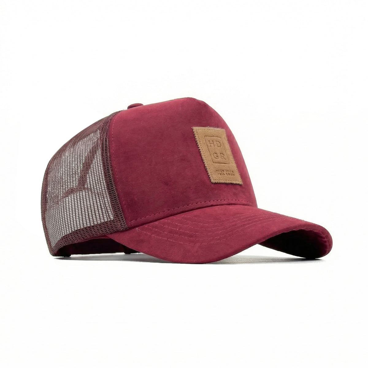 HEAD GEAR RED WINE TRUCKER LEATHER PATCH CAP
