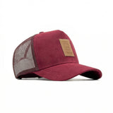 HEAD GEAR RED WINE TRUCKER LEATHER PATCH CAP