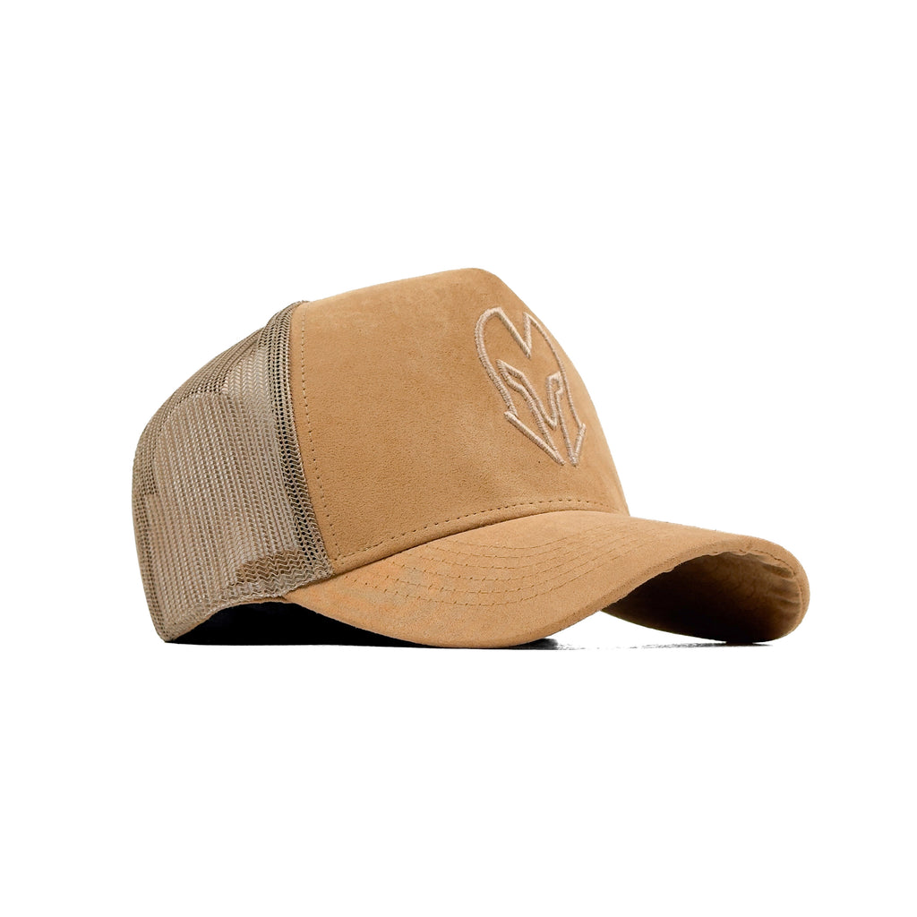 HEAD GEAR DARK BEIGE SUPER SUEDE TRUCKER CAP