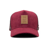 HEAD GEAR RED WINE TRUCKER LEATHER PATCH CAP