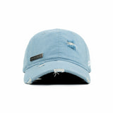HEAD GEAR WASHED DENIM METAL PATCH RIPPED CAP - LIGHT SKY BLUE