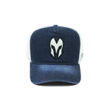 HEAD GEAR DARK NAVY BLUE WHITE DENIM TRUCKER CAP