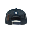 HEAD GEAR NAVY BLUE TRUCKER LEATHER PATCH CAP