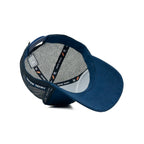 HEAD GEAR NAVY BLUE TRUCKER LEATHER PATCH CAP