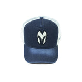 HEAD GEAR DARK NAVY BLUE WHITE DENIM TRUCKER CAP