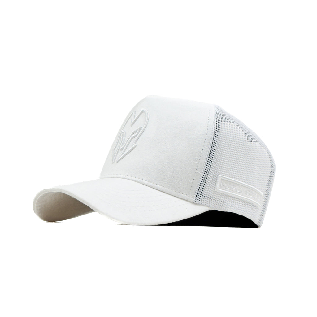 HEAD GEAR WHITE SUPER SUEDE TRUCKER CAP