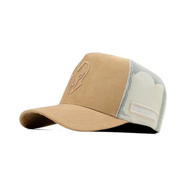 HEAD GEAR BEIGE SUPER SUEDE TRUCKER CAP