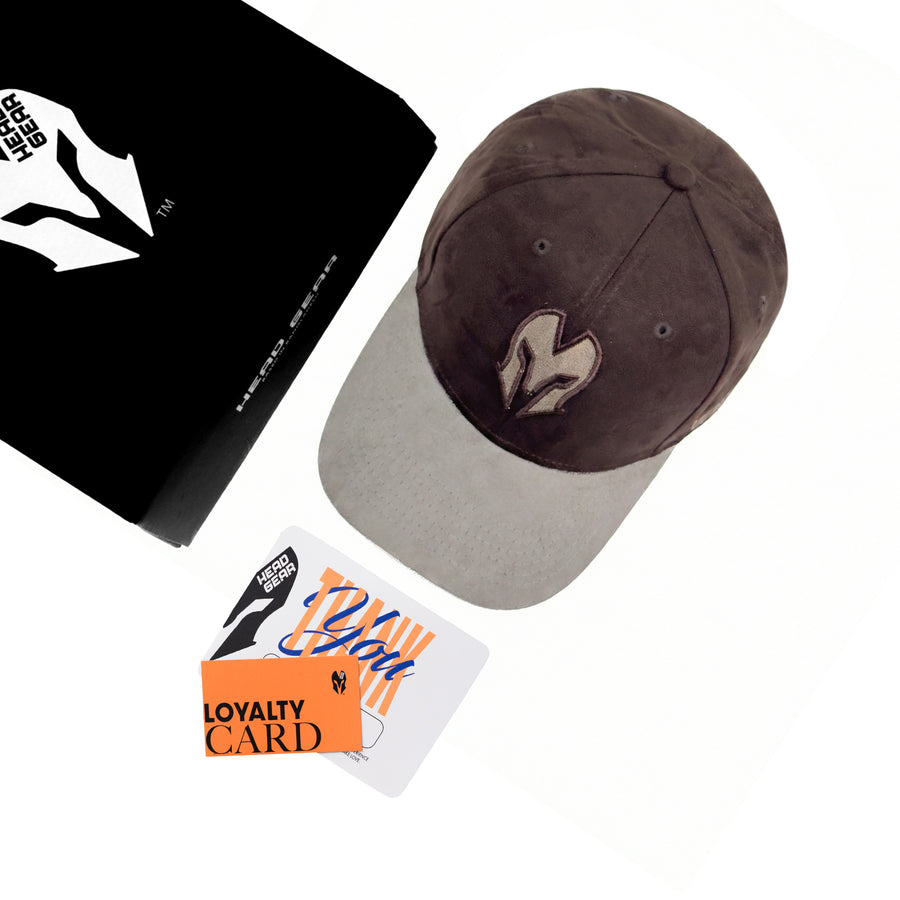 HEAD GEAR COFFEE AND GREY REDEFINED SUEDE CAP