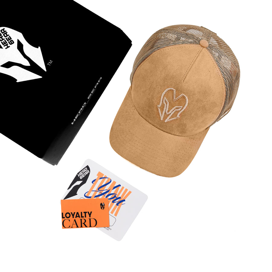 HEAD GEAR DARK BEIGE SUPER SUEDE TRUCKER CAP