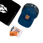 HEAD GEAR NAVY BLUE TRUCKER LEATHER PATCH CAP