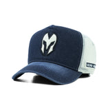 HEAD GEAR DARK NAVY BLUE WHITE DENIM TRUCKER CAP