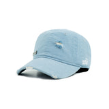 HEAD GEAR WASHED DENIM METAL PATCH RIPPED CAP - LIGHT SKY BLUE