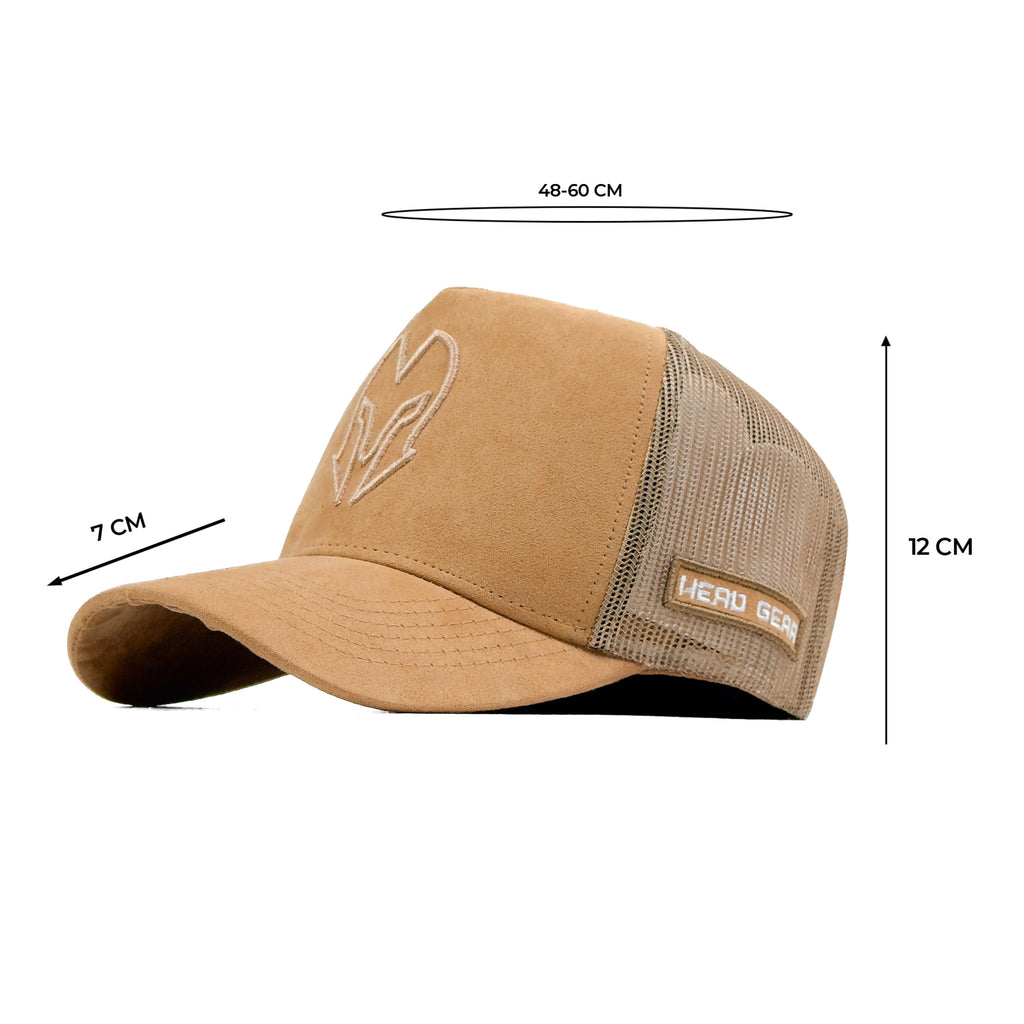 HEAD GEAR DARK BEIGE SUPER SUEDE TRUCKER CAP