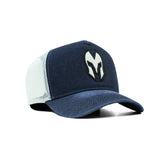 HEAD GEAR DARK NAVY BLUE WHITE DENIM TRUCKER CAP