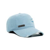 HEAD GEAR WASHED DENIM METAL PATCH RIPPED CAP - LIGHT SKY BLUE
