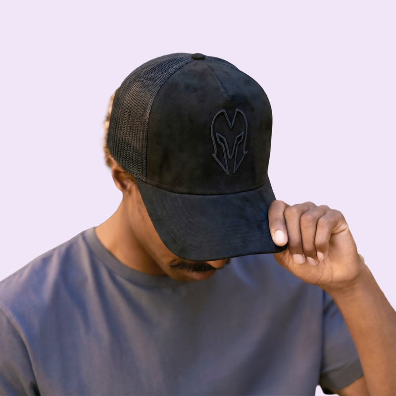 HEAD GEAR BLACK SUPER SUEDE TRUCKER CAP