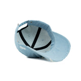 HEAD GEAR WASHED DENIM METAL PATCH RIPPED CAP - LIGHT SKY BLUE