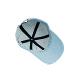 HEAD GEAR WASHED DENIM METAL PATCH RIPPED CAP - LIGHT SKY BLUE