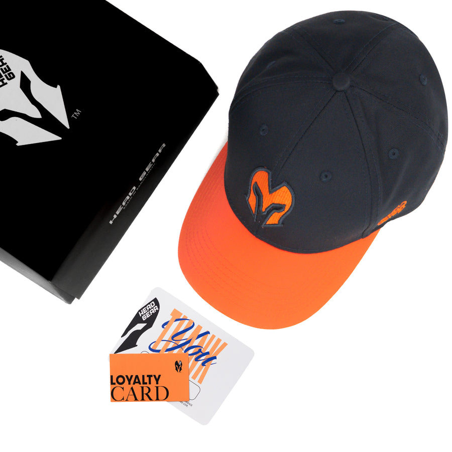HEAD GEAR BLACK AND ORANGE REDEFINED TWILL CAP
