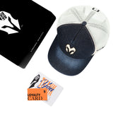 HEAD GEAR DARK NAVY BLUE WHITE DENIM TRUCKER CAP