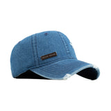 HEAD GEAR WASHED DENIM METAL PATCH RIPPED CAP - BLUE