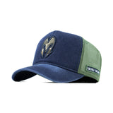 HEAD GEAR NAVY BLUE GREEN DENIM TRUCKER CAP